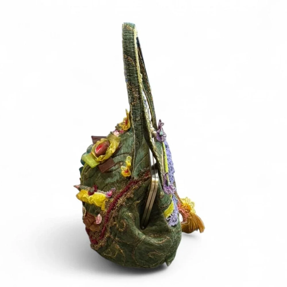 Vintage‎ Inspired Green Floral Tapestry Embellished Handbag